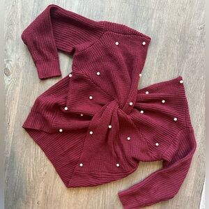 NWOT Dark Cherry color with pearls sweater for women size XS